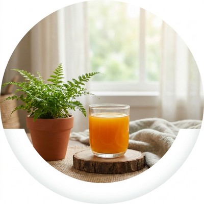 Calmer under stress — a serene moment with an Ashwavana drink and a plant